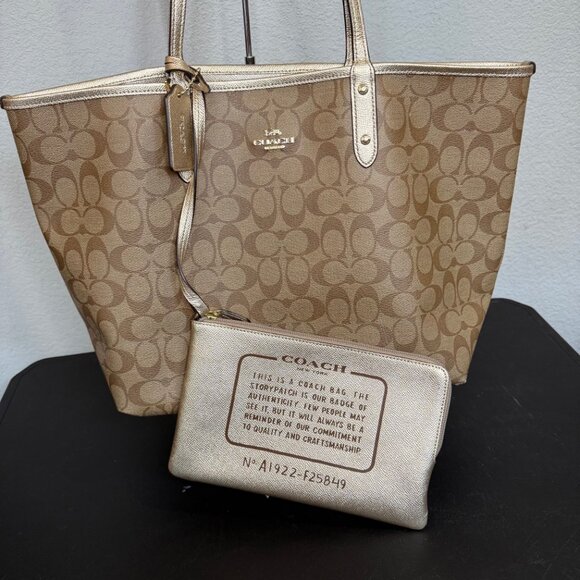 Coach Tan and Gold Signature Shoulder Bag - Picture 3 of 15